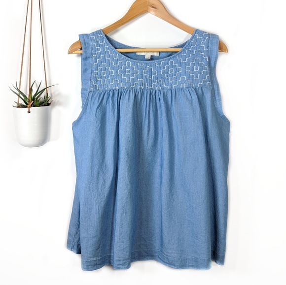 LOFT Tops - • loft • embroidered chambray top